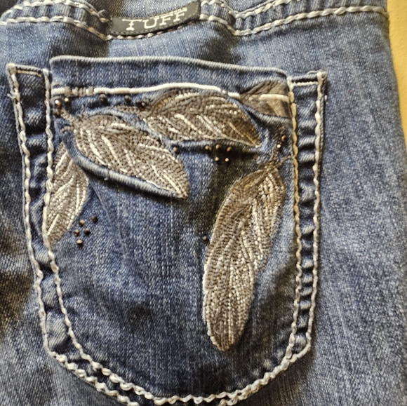 Cowgirl Tuff Women's Blue Jeans Feather Arrow Pattern 38 X 35 Denim Preowned - Picture 12 of 12